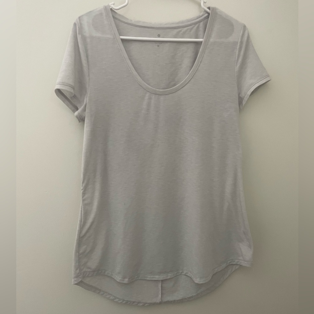 Athleta Light Gray Short Sleeve Shirt with Crossed Open Back